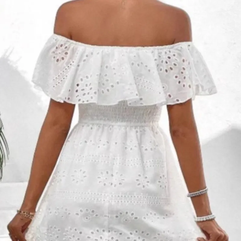 Vestido de Noiva Feminino Boêmio de Renda Longo Branco para Praia Novo Tomara que Caia Ombro Único Sexy Vestido Maxi de Baile para Mulheres Vestidos