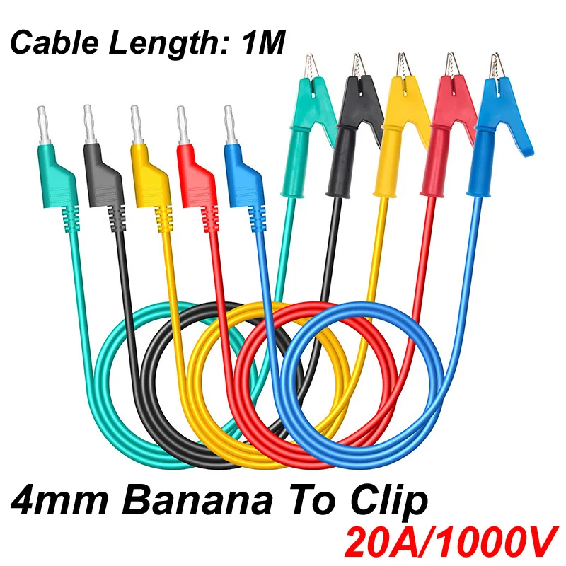 1M 20A/1000V 4MM Banana Plug To Alligator Clip Test Leads Probe Test Wire Pinces Crocodile Banana Connector Measuring Cable