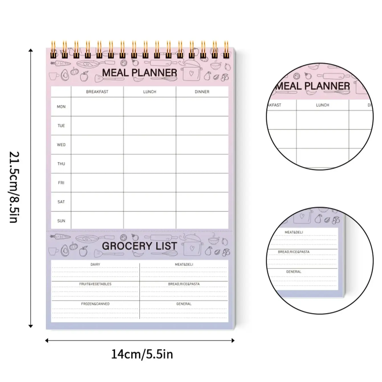 A5 Magnetic Weekly Meal Planner Pad for Fridge with Tear-Off Grocery List – Food Menu Organizer Notepad for Home & Kitchen