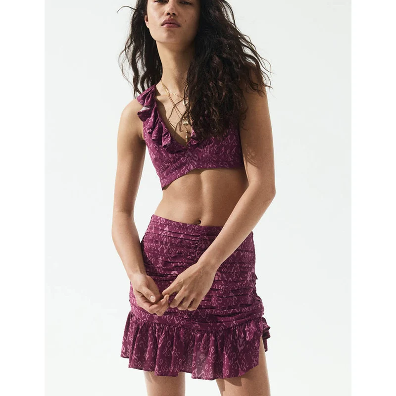 

Юбка с высокой талией ор V-Ne Puffy Sve f со складками Модный весенний комплект Женская одежда ор Све Топ