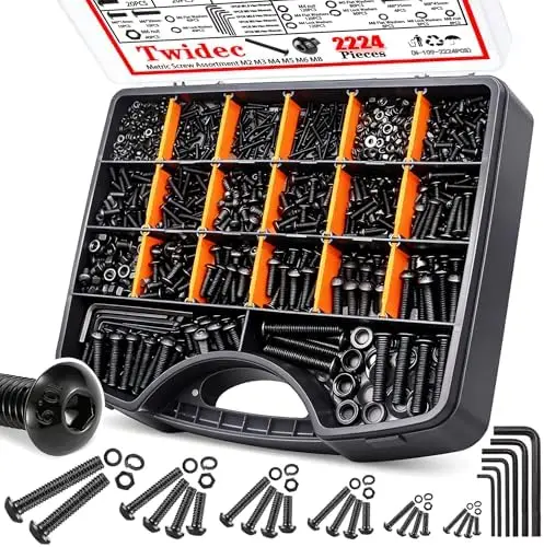 

Набор метрических винтов 2224 шт., M2-M8, класс прочности 10.9, шестигранные болты с гайками и шайбами, черный цвет