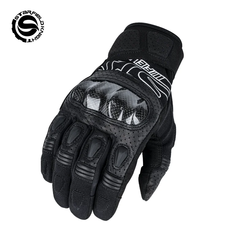 

Star Field Knight New Black Motorcycle Gloves Real Goat Leather Summer Breathable Carbon Fiber Joint Protection Riding Equipment