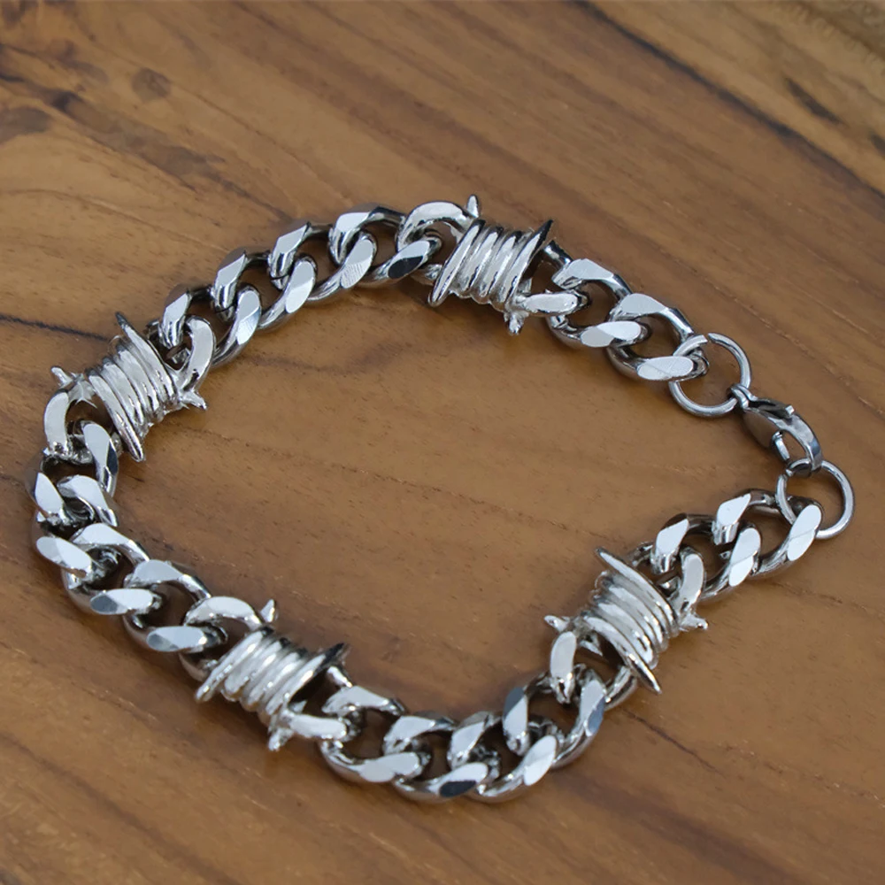 Barbed Wire Cuban Hiphop Bracelet Necklace for Women Men Stainless Steel Neo-Gothic Thorns Choker Necklace Bracelet Punk Jewelry