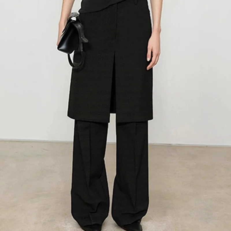 Jenny&dave2026 Franse vintage wol modieuze blogger gelaagde nep tweedelige split uitlopende broek minimalistische dames Cuteore broek