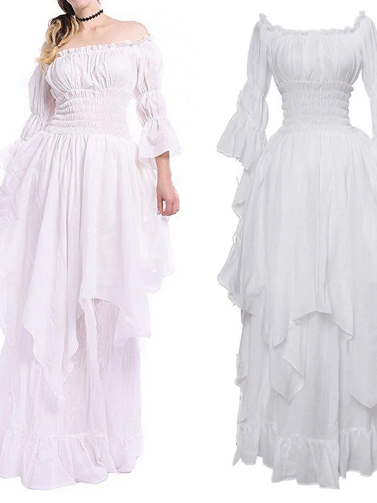 

Retro Lace Flared Sve Midi Waist Dr Street Sle Splice Princ Skirt Long Dr Summer Season Vintage Dr