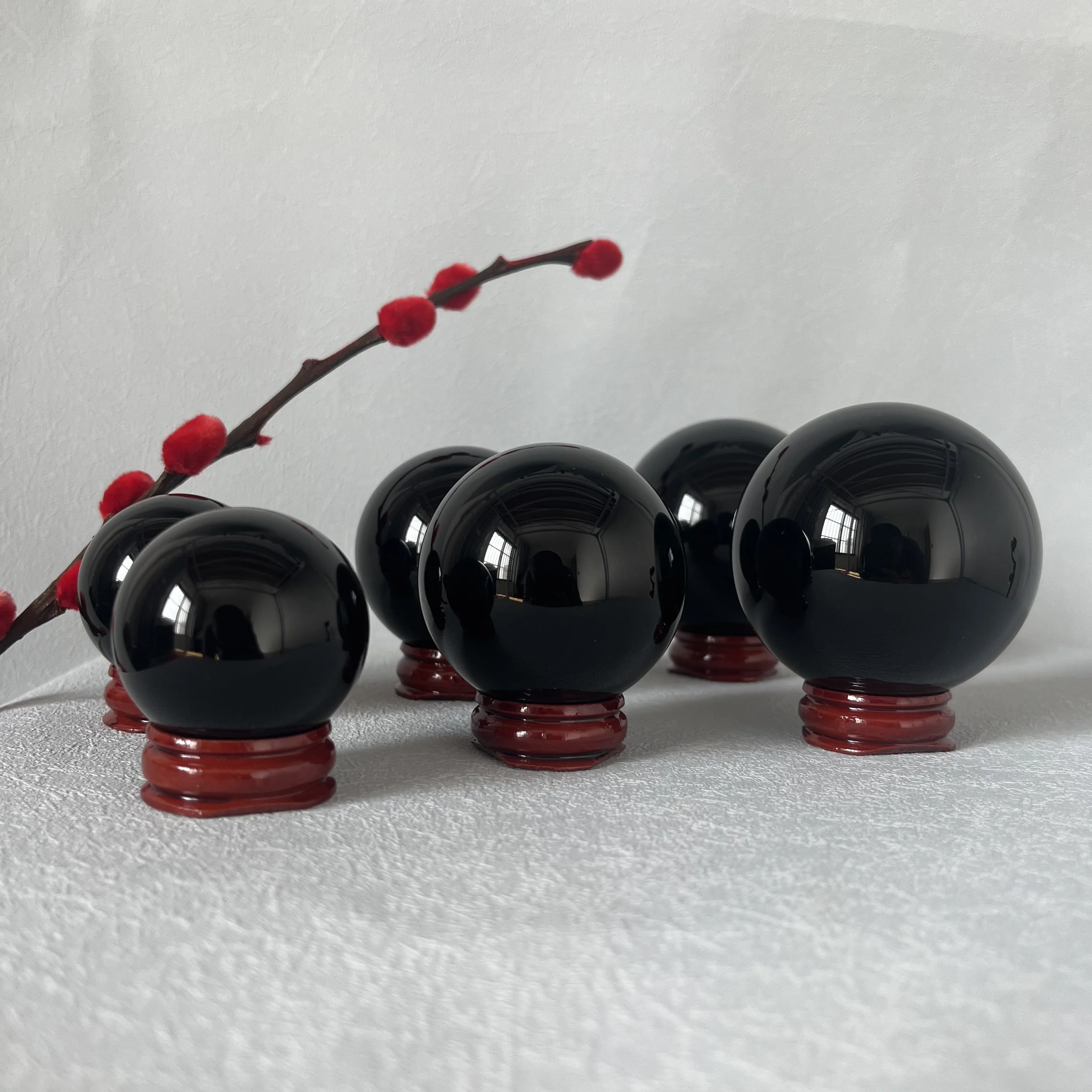 Natural Black Obsidian Sphere Crystal Quartz Ball Magic Healing Reiki Rock Stone Home Decor Collectible With Base