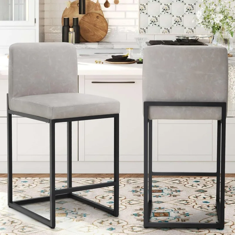 Counter Height Bar Stool Kitchen Modern Bar Stools Set of 4,24” Bar Stools Pu Leather with Backrest Upholstered.