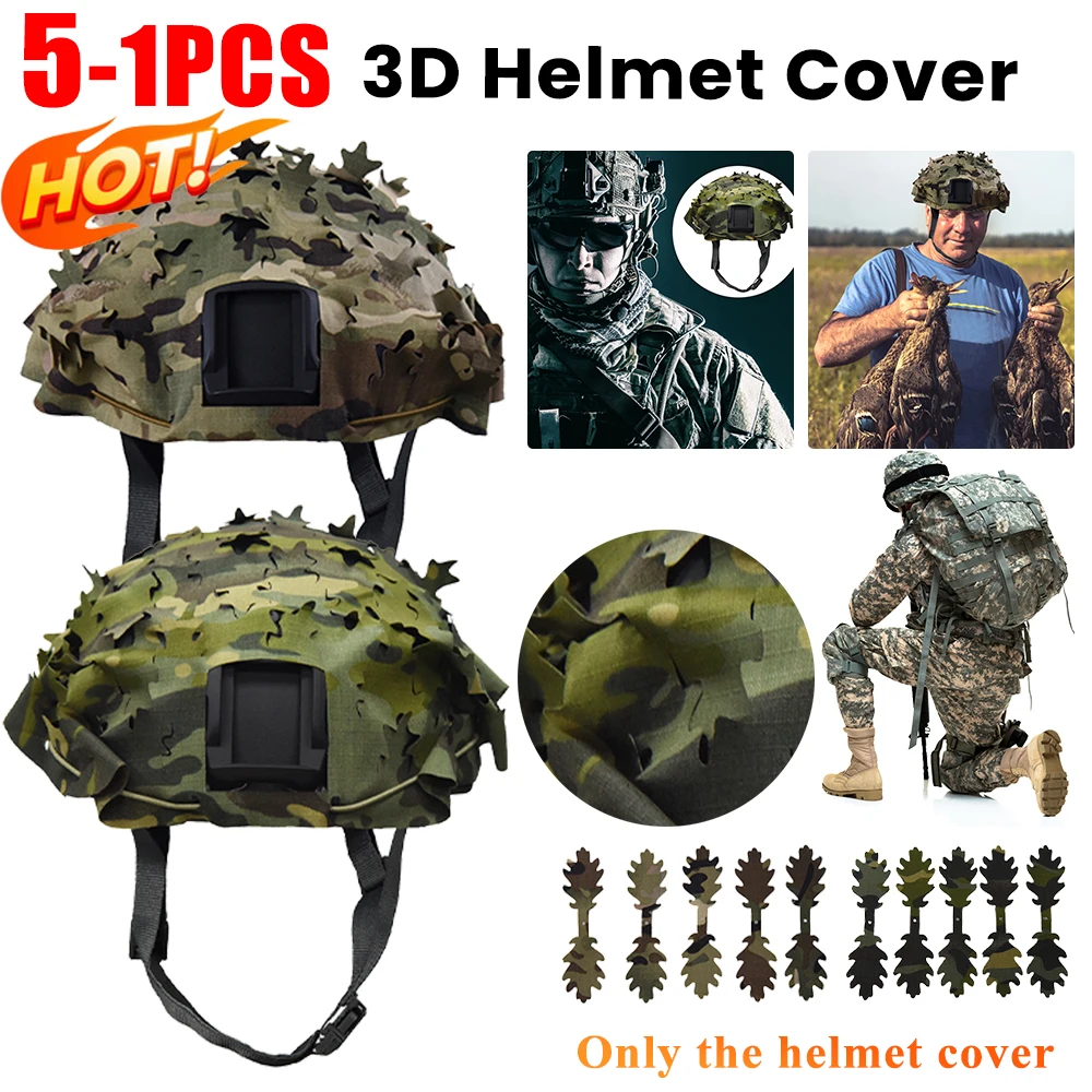 3D Camo Laser Cut Leaf Shape Airsoft Helmet Cover Mesh Helmet Cloth Paintball Paratrooper Hunting Airsoft Helmet Accessories