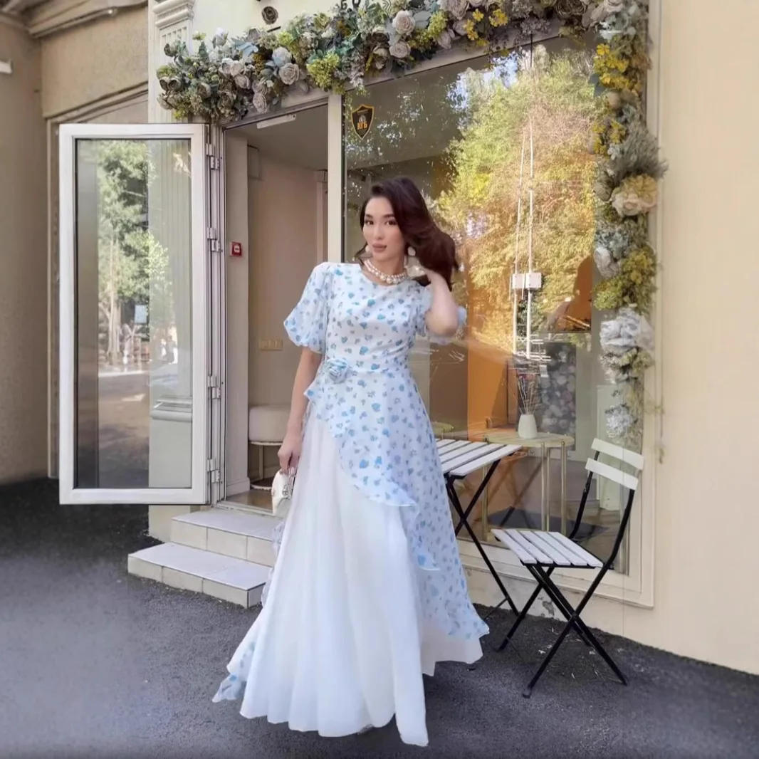 

2025 Summer New Cross-Border Design Floral Lace Women's Dress Loose Waist Cotton Polyester Knitted A-Line Skirt