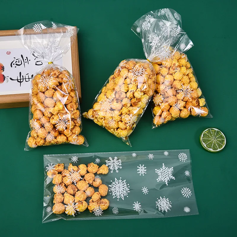 Schneeflocke Süßigkeiten Taschen Weihnachten Transparent Cookie Popcorn Verpackung Plastiktüte Weihnachten Party Dekorationen Geschenk Taschen für Kinder – Detail 4