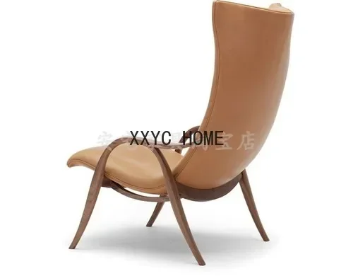 Modern Fashion Simple Single High Backrest Curved Leisure Chair Creative Solid Wood Leather Recliner