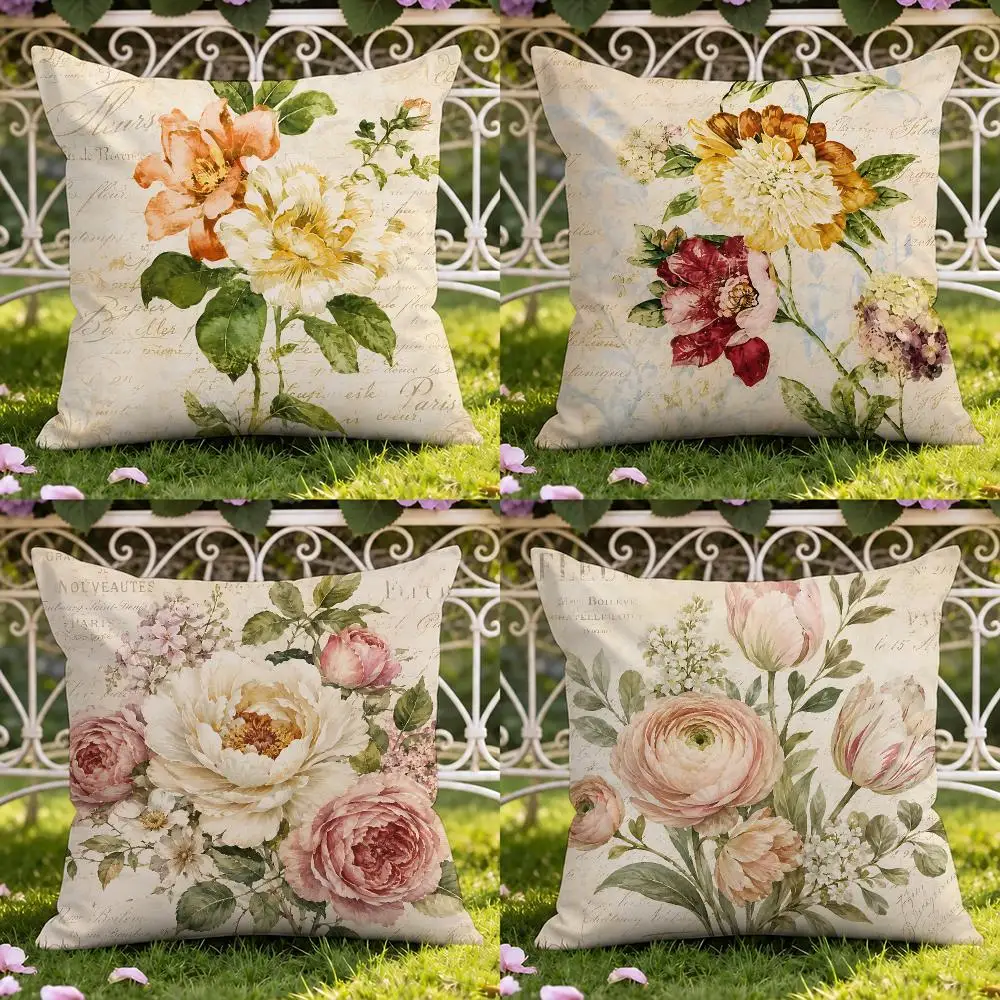 Soft Mist Watercolor Peony Set Cushion Cover Short Plush Double-sided Print Square Throw Pillow Covers Sofa Home Cushion Decor