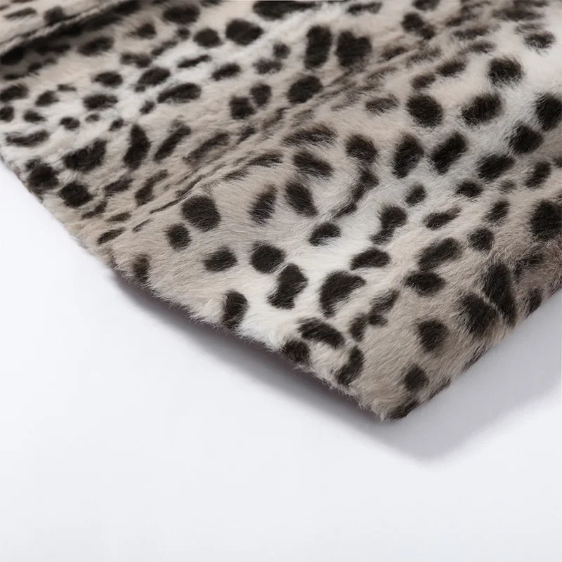 Kunstfell-Leopardenmuster Cropped-Jacke für Damen Rundhals Einreihiger Flauschiger Plüschmantel 2026 Vintage Y2K Oberbekleidung – Detail 8