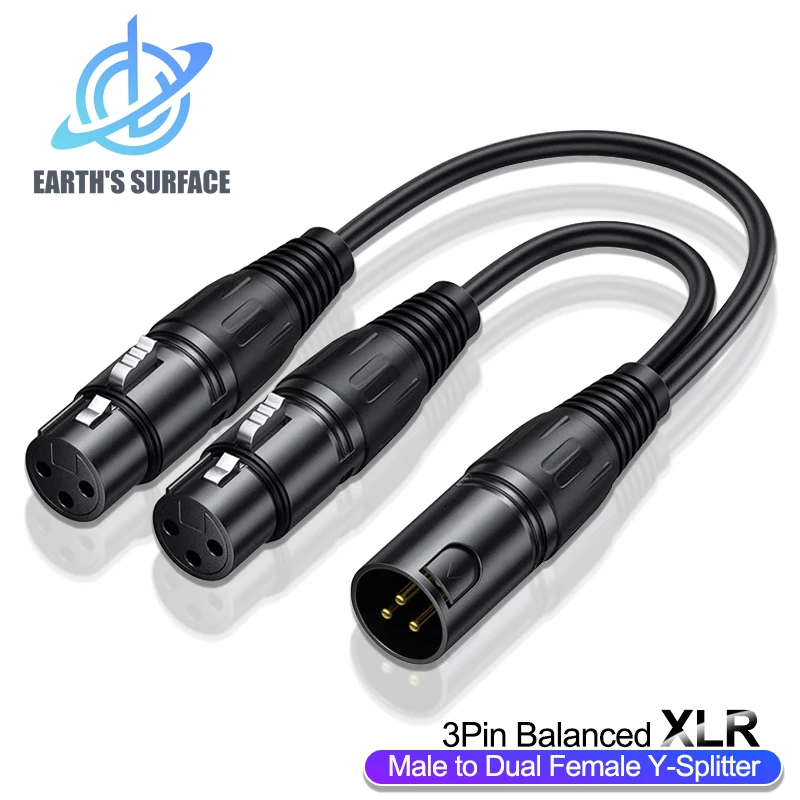 XLR Cable Male to Dual Female Y-Splitter Sound Cannon Microphone Cables for Amplifier 3Pin Balanced Analog Audio Extension Cord
