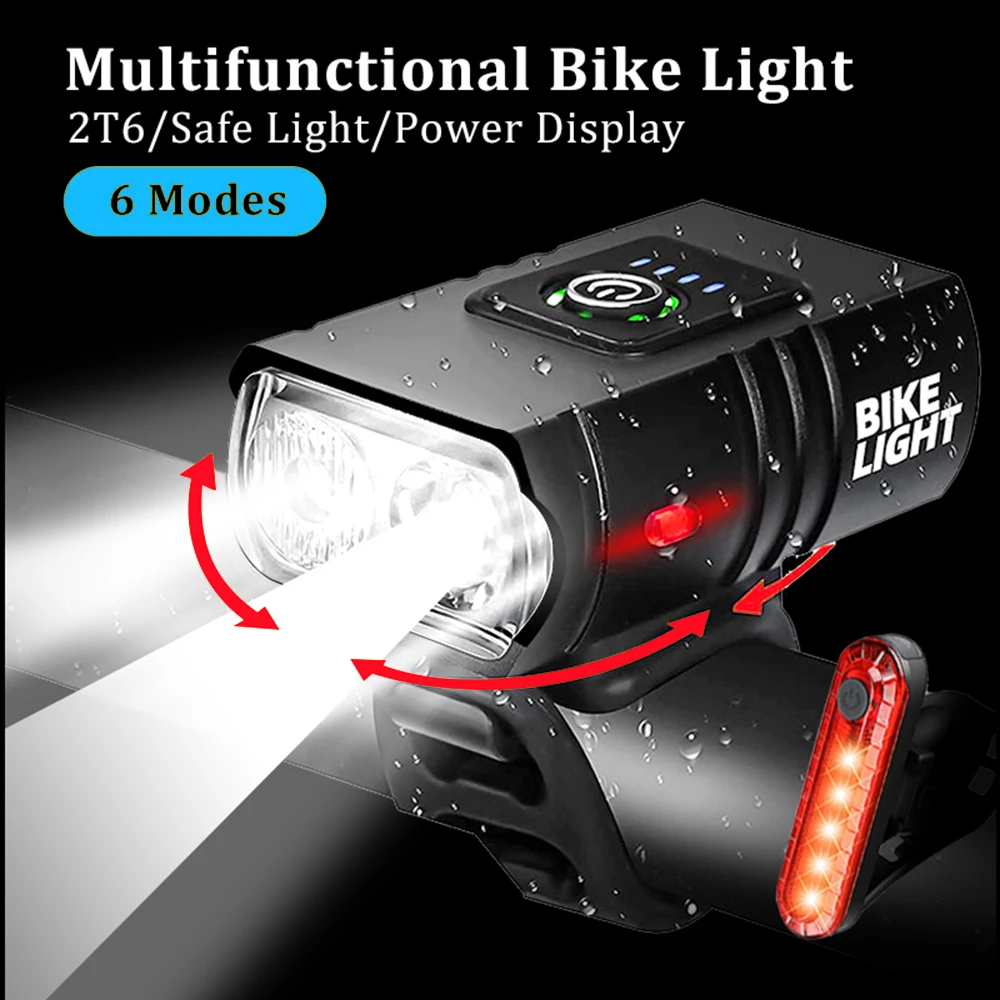 

Bike Light Headlight 2*T6 Bicycle Light Flashlight LED USB Rechargeable Torch Cycling Front Lamp High Beam Accessories Taillight