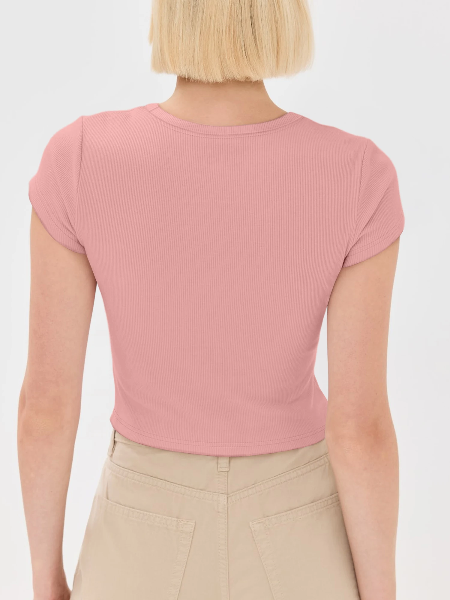 Modern Ribbed Crew‑Neck Cropped Blouse, Body‑Hugging Short Sleeve Shirt for Party & City Casual Outings