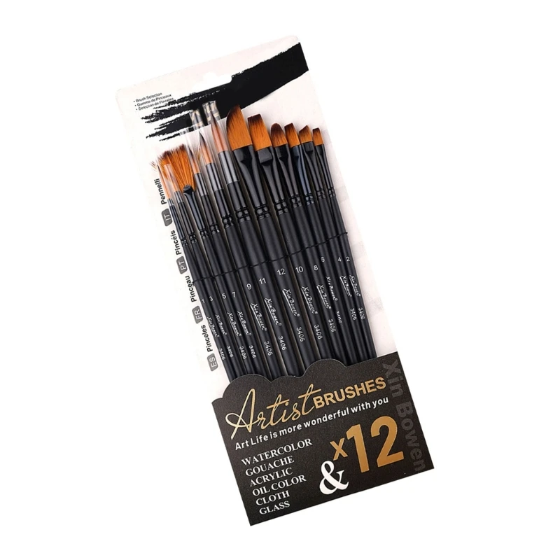 12x Watercolor Paint Brushes Artist Brushes Drawing Supplies for Oil Painting