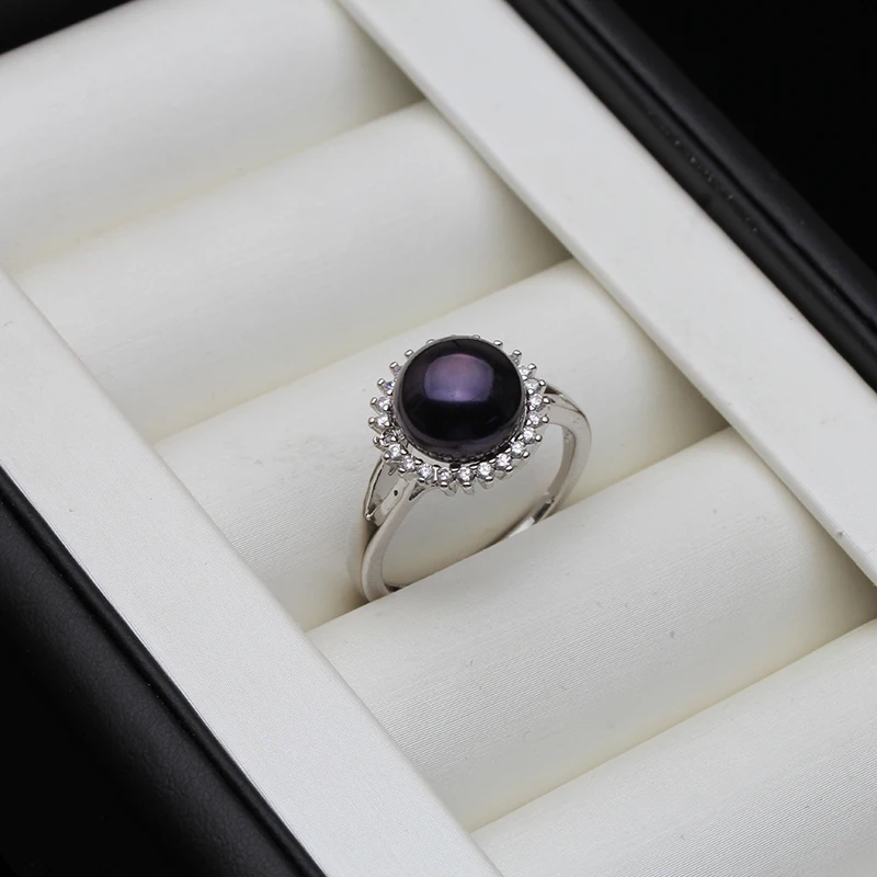 

925 Sterling Silver Freshwater Pearl Ring Female,Natural White Ring With Real Pearls Wife Mothre Birthday Gift Pink Black Purple