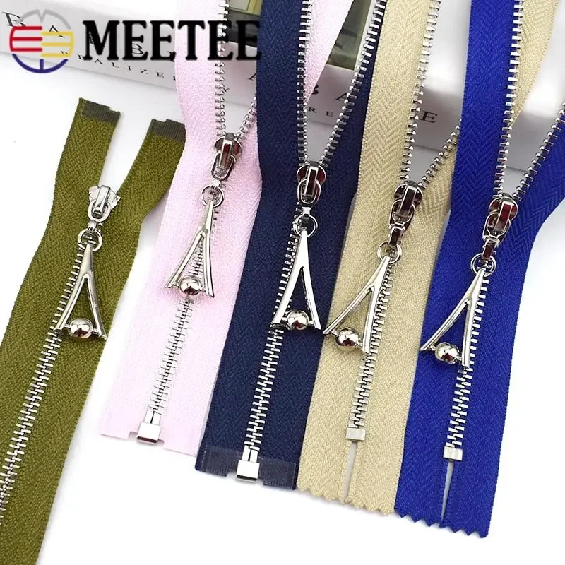 Meetee 2 pces 3 # metal zíperes dentes de prata 15-70cm decorativo zíperes kit de reparação bolsa vestuário casacos acessórios de costura material