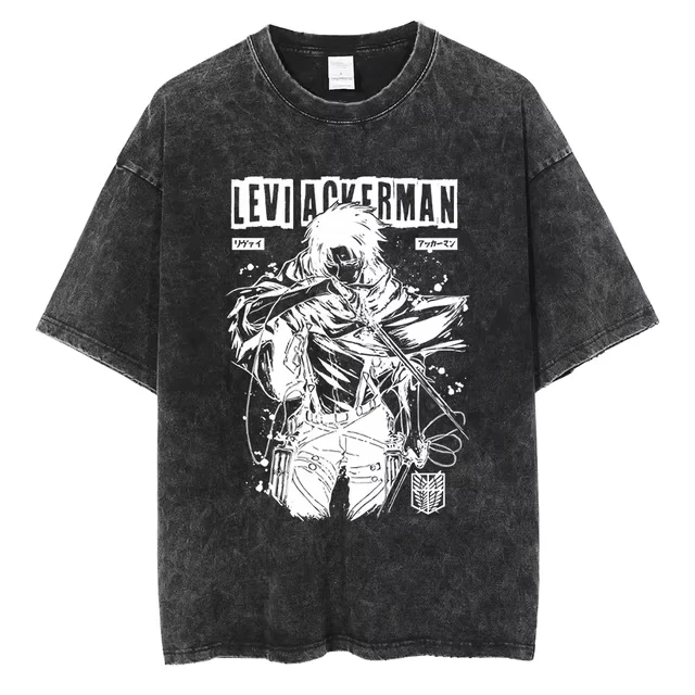 Attack on Titan Eren Yeager Founding Titan & Colossal Titan Split-design Vintage Wash Print T Shirt Men 2026 Summer Black
