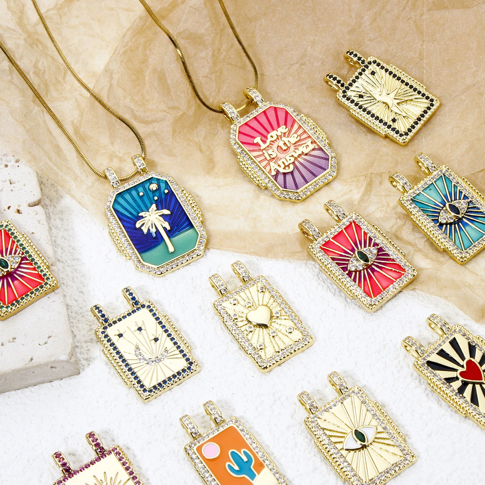 1 Piece Brass Micro Pave Turkish Evil Blue Eye Charms 18K Gold Plated Rectangle Pendants For Necklace Earrings Jewelry Making