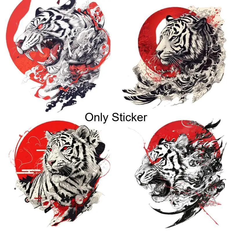 Autocollant de Moto de voiture Design tigre blanc 4 pièces/ensemble, autocollant tendance pour carrosserie de Moto automobile, autocollant Animal de véhicule accrocheur