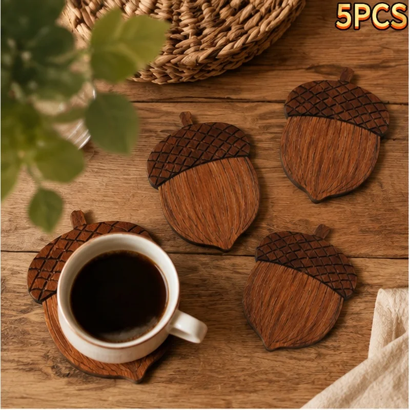 5pcs Acorn-Shaped Coasters, Autumn Holiday Decor, Thanksgiving Harvest Party Decoration,Ideal Autumn Gift for Family and Friends