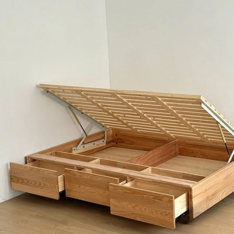 

Red oak solid wood box Japanese style 1.5 master bedroom log wind high box air pressure storage suspension bed