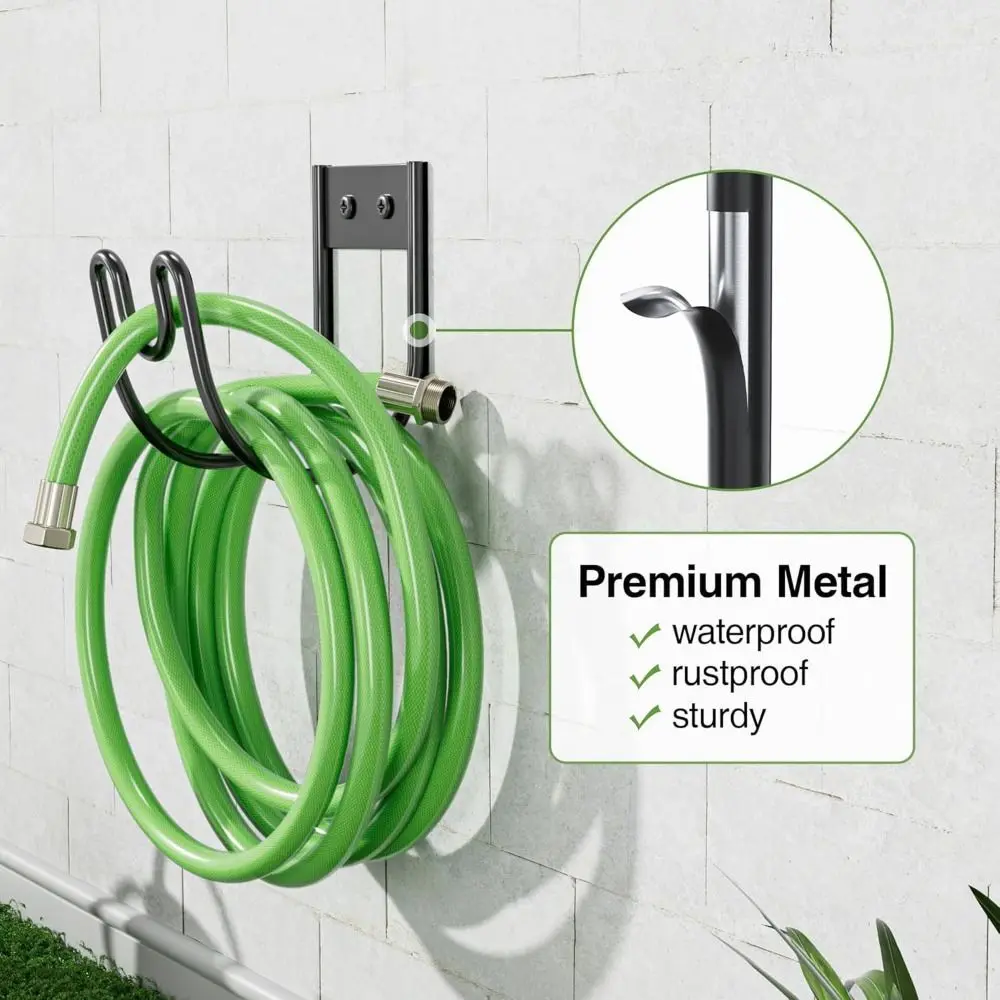 Durable Iron Metal Garden Hose Hanger Wall Mounted Easy Installation Water Hose Rack Storage Hook Water Pipe Organization