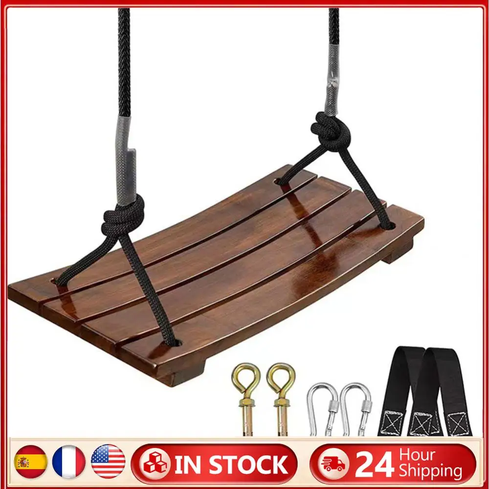 Columpio de madera maciza Columpio simple de un asiento Carga máxima 440 libras Asiento columpio de madera Columpio curvo para jardín Patio