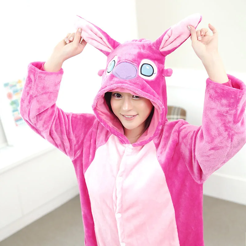 Disney Cartoon Stitch One Piece Set Pajamas Couples Cartoon Anime Home Clothes Women Men plush Jumpsuits Y2k Cosplay Sleepwear