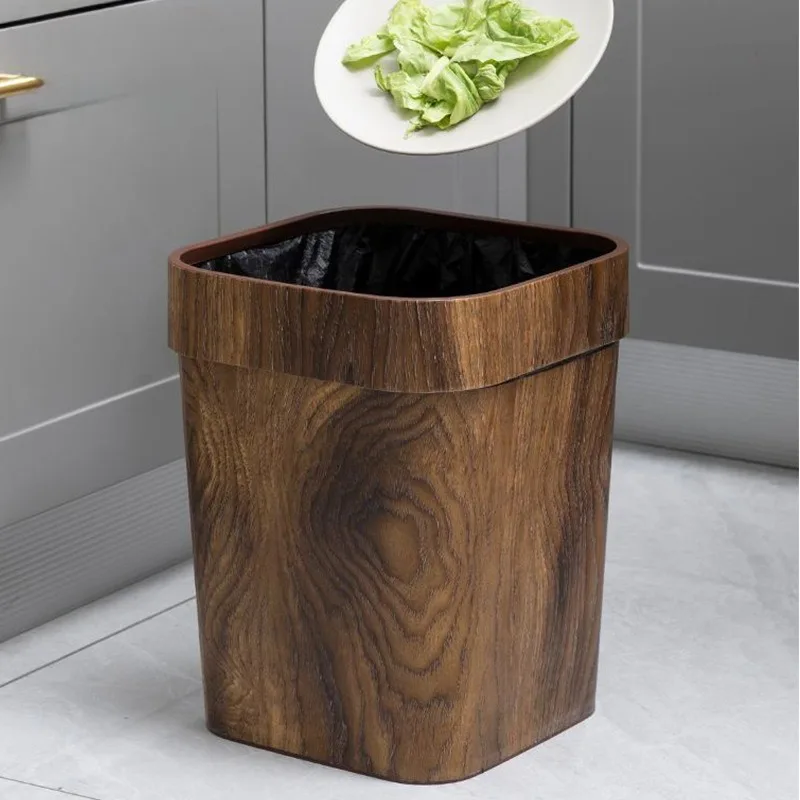 Wooden Wastebasket Plastic Small Basket Paper Kitchen Vintage Bins Retro Square Kitchen Trash Bin