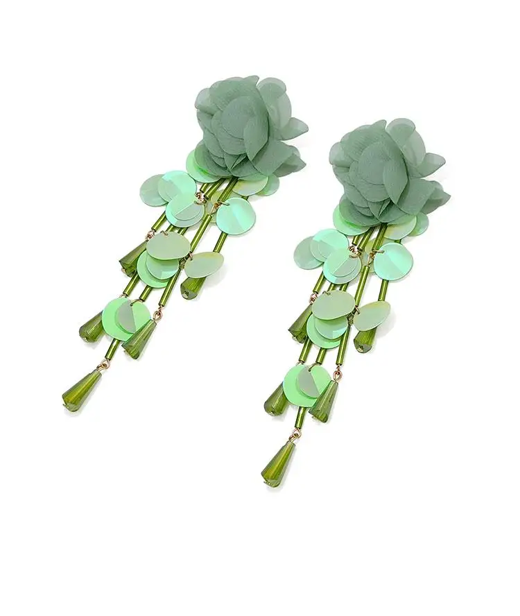 

Green Exaggerated Flower Earrings For Women Long Sequins Tassel Eardrop 2024 Vacation Style Elegant Earrings Birthday Gift