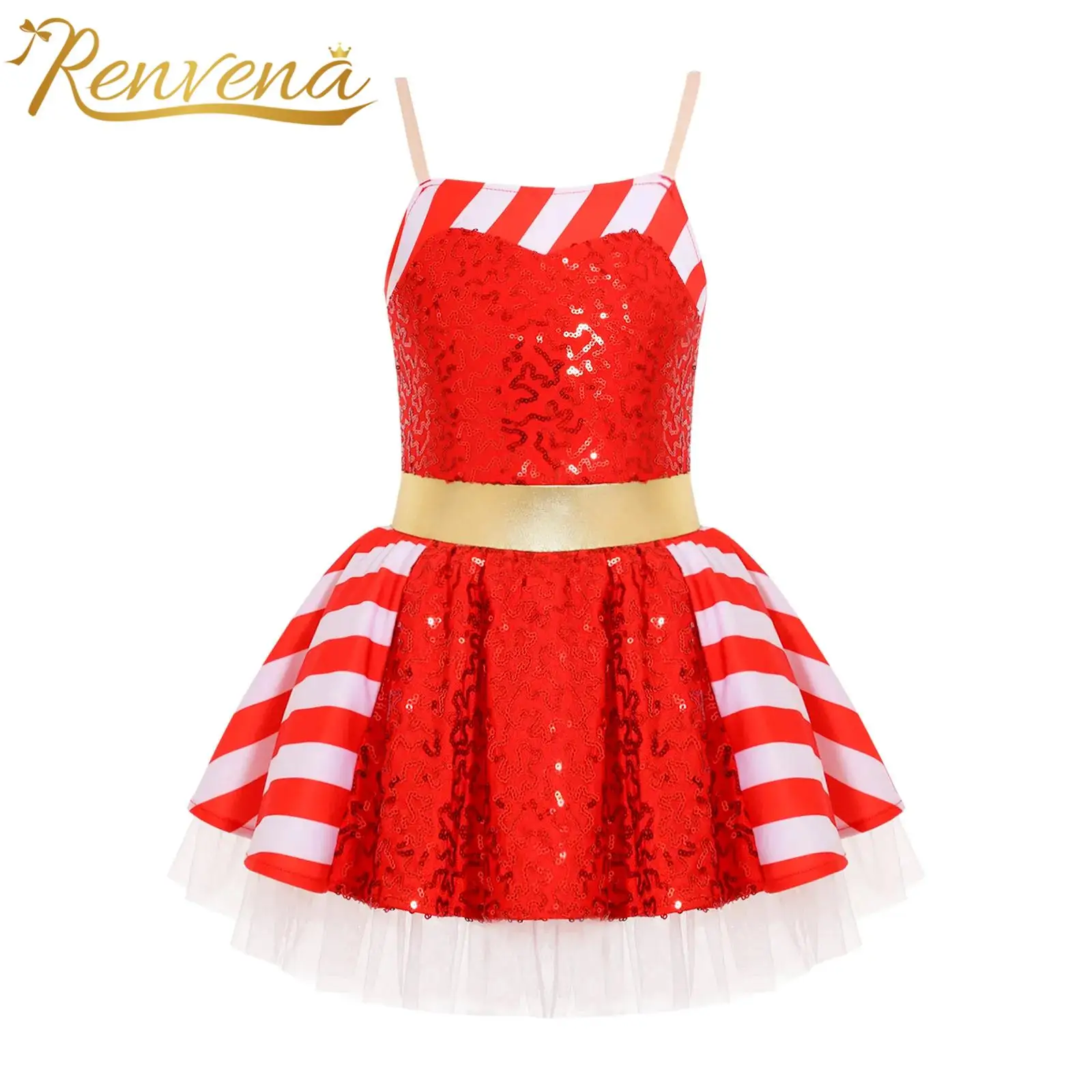 

Kid Girls Sequins Christmas Santa Clause Costume Xmas Party New Year Elf Sleeveless Bow Tutu Dress Performance Dancewear