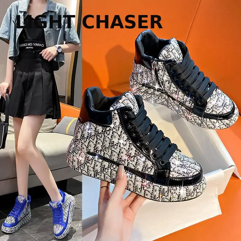 

Women Flat Casual Single Shoes Fashion 2023 Rhinestone Bling Sewing Platform Loafer Luxury Shoes Casual Comfortable Female Shoes