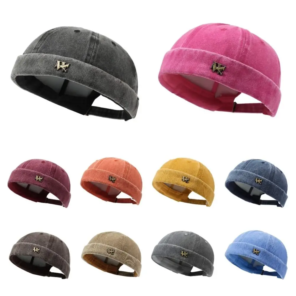 Fashion Breathable Beanies Hats Brimless Adjustable Melon Cap Washed Old Solid Color Brimless Hats Men