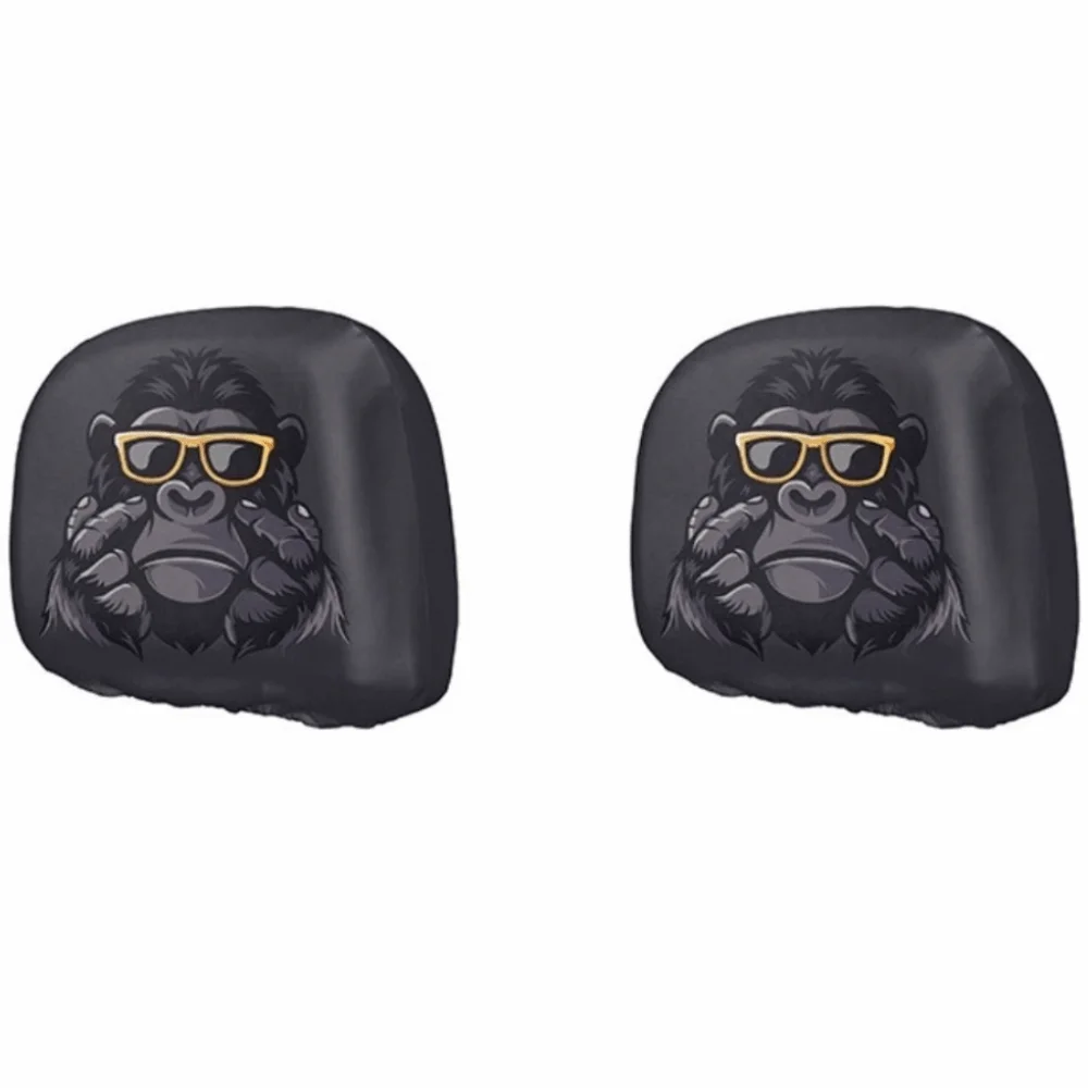 2PCS Universal Elastic Car Scary Theme Seat Cover Stretchy Washable Halloween Car Head Rest Protector Breathable Printed