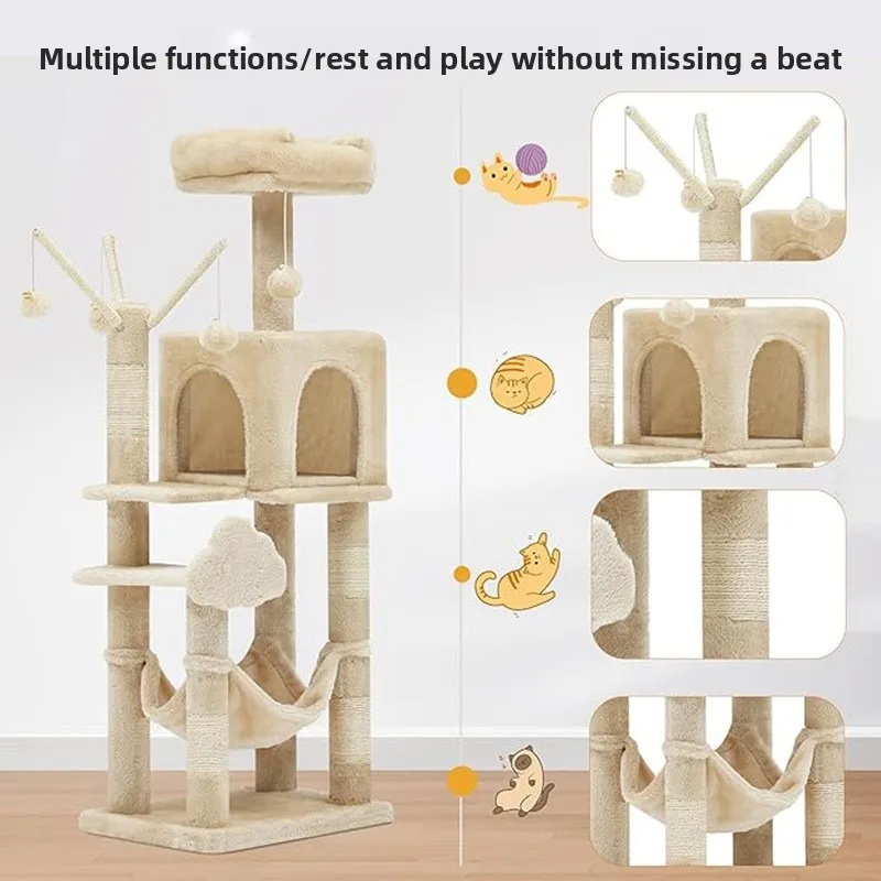 

Большой многоуровневый комплекс для кошек: вилла, домик, лежанка, кошачье дерево, платформа для прыжков, игрушки для питомцев, обтянутые тканью для утепления.