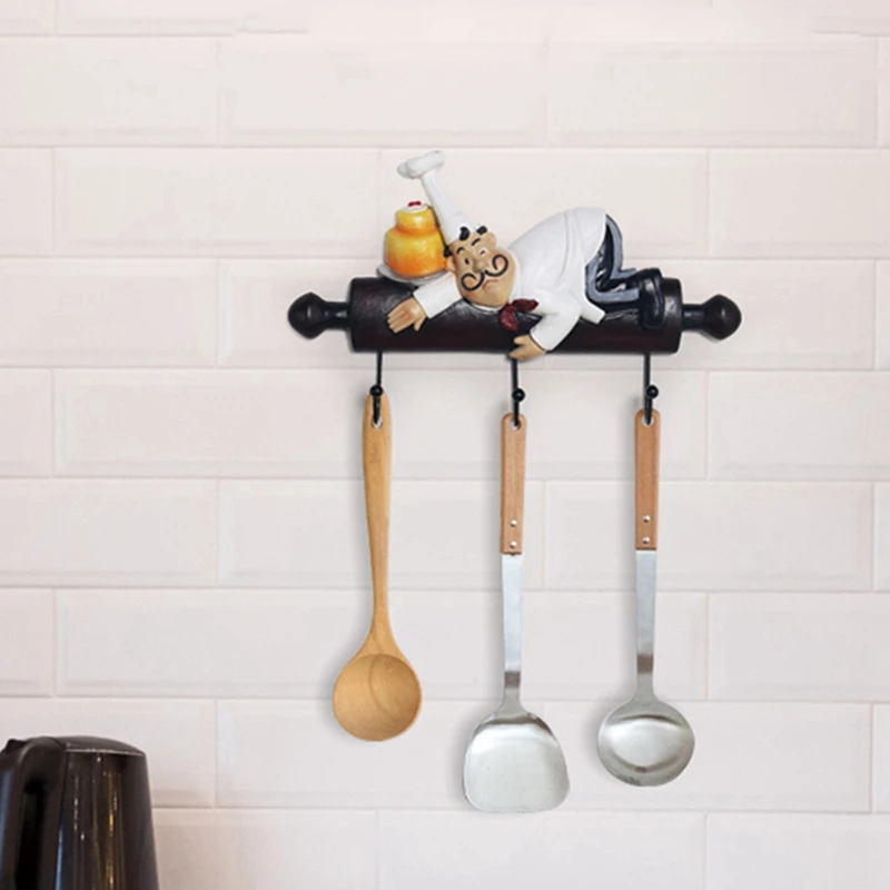 2X Wall Hanging Decoration Cute Decoration Chef Doll Wall Hanging Rack Hook Hanger Suitable For Family Kitchen