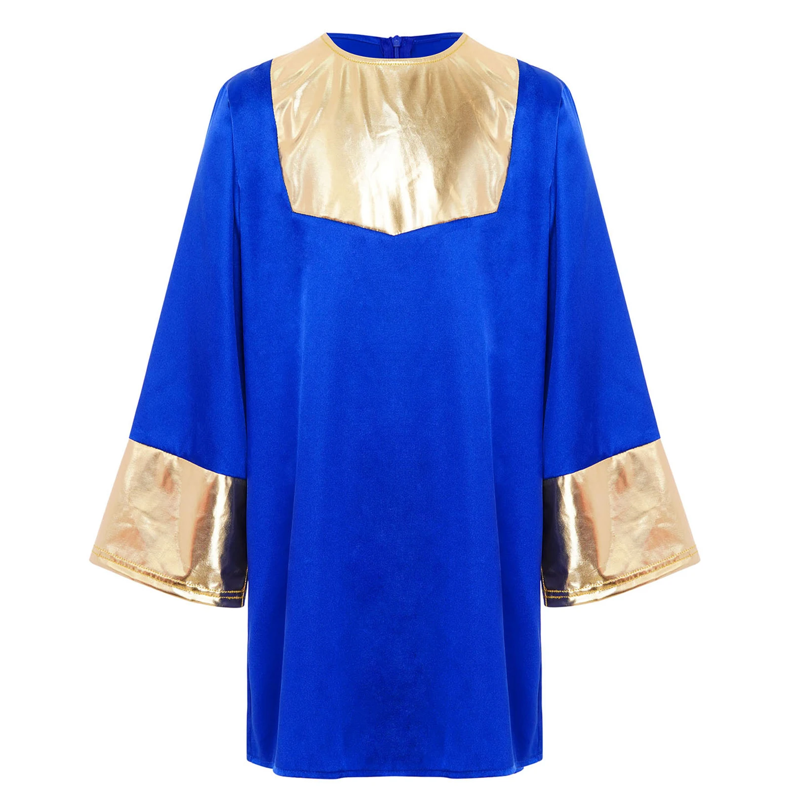 أطفال بنين بنات العبادة الثناء الرقص الأعلى جولة الرقبة طويلة الأكمام سستة معدنية اللون كتلة المرقعة رداء الكنيسة جوقة زي #3