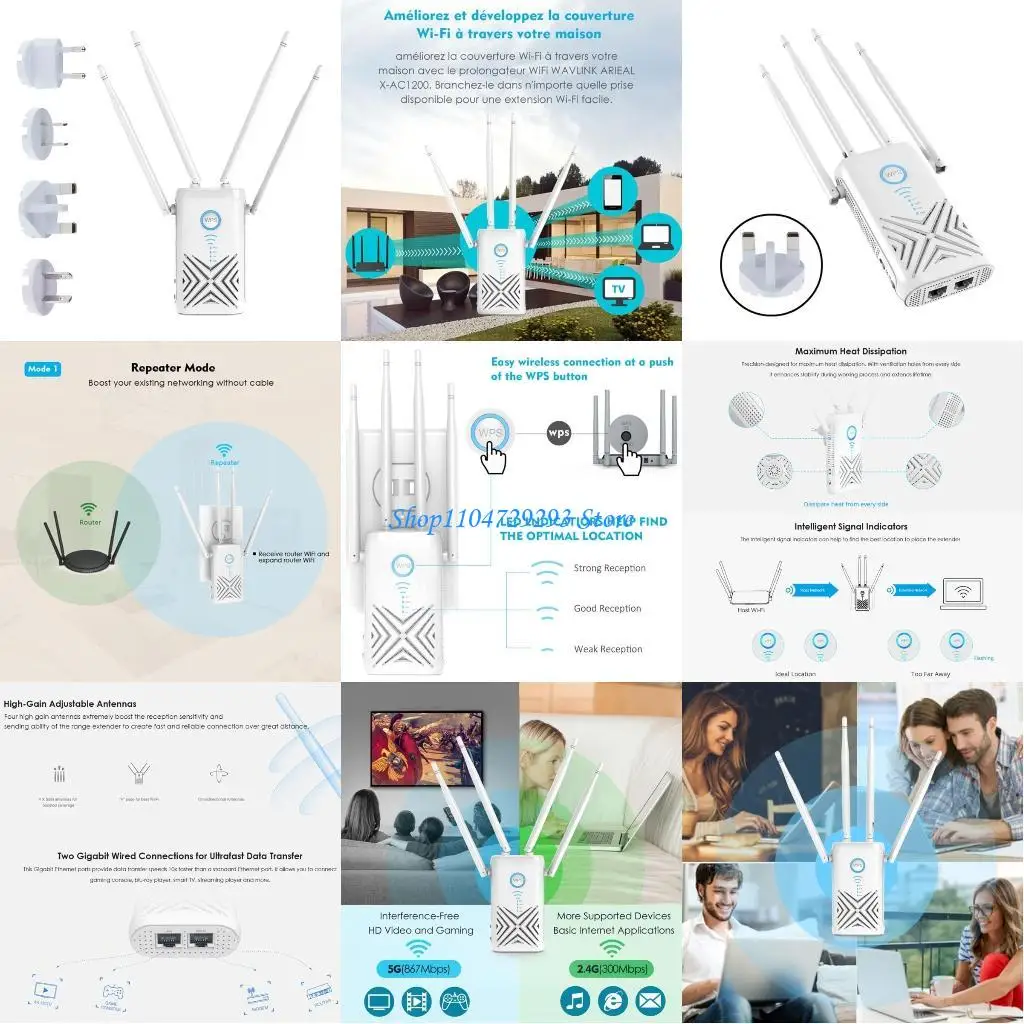 

Y2GD AC1200 Extenders 2.4/5Ghz Double bands Net Repeater Wifi Amplifiers 4 Antenna Enjoy Better WiFi Performances