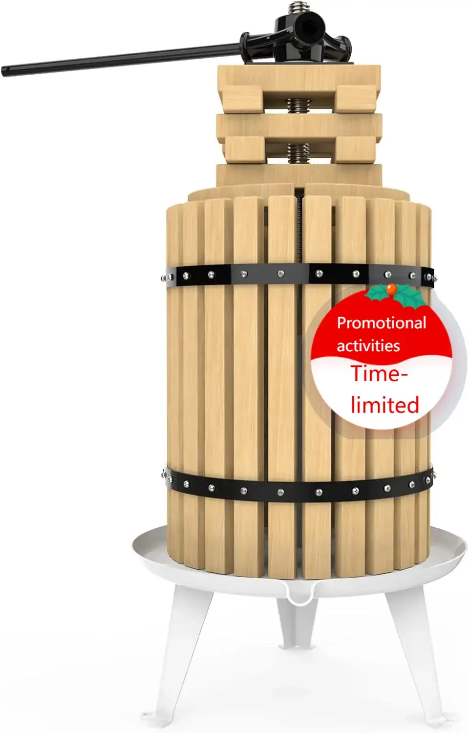 

master Fruit Press-4.75Gallon/18L-Solid Wood Basket Wine Press-Vintage traditional juicer-6 Press Wooden Blocks-Pole Handle Bar
