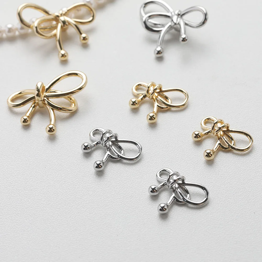 4PCS Dainty Bow shape beads Jewelry Making Bracelet Necklace Supplies Pendant DIY Brass 14k Gold Plated Accessories