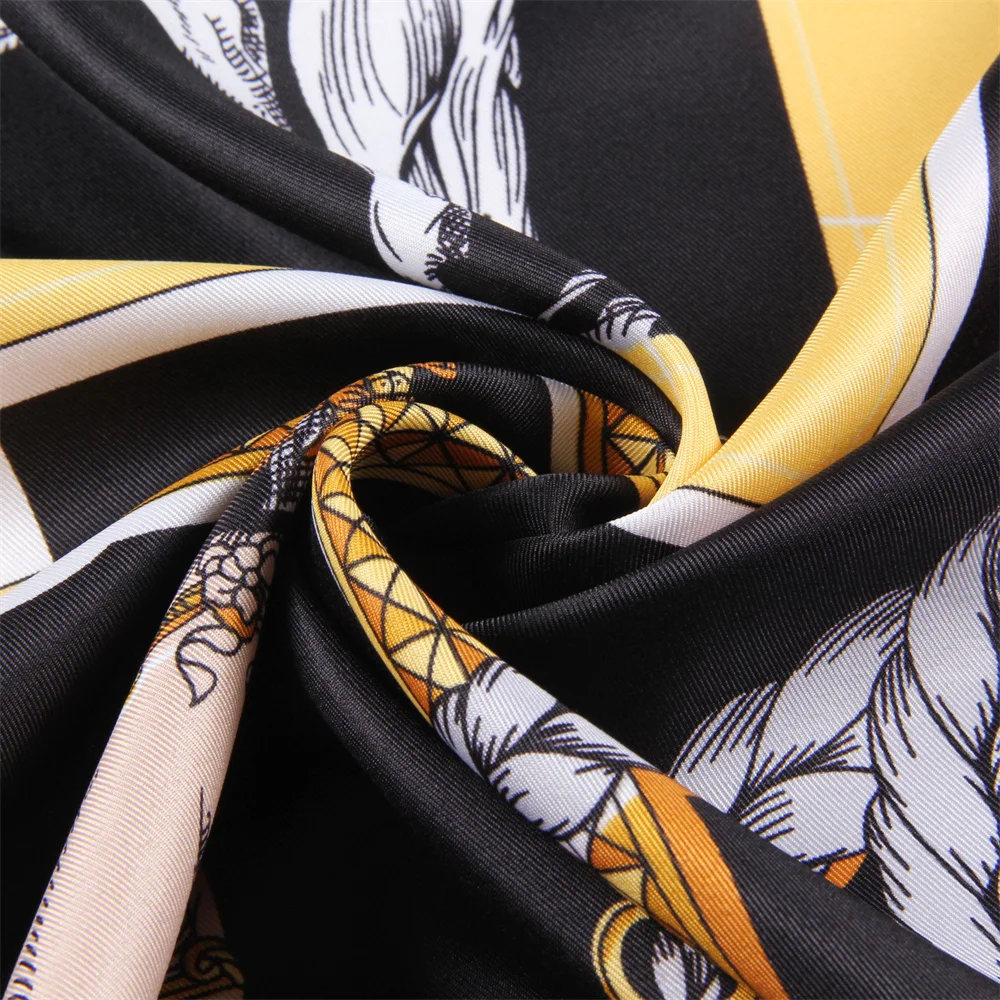 POBING Silk Scarf Women Large Shawls Spain Horse Print Stoles Square Bandana Luxury Kerchief Hijab Scarf Female Foulards 130CM