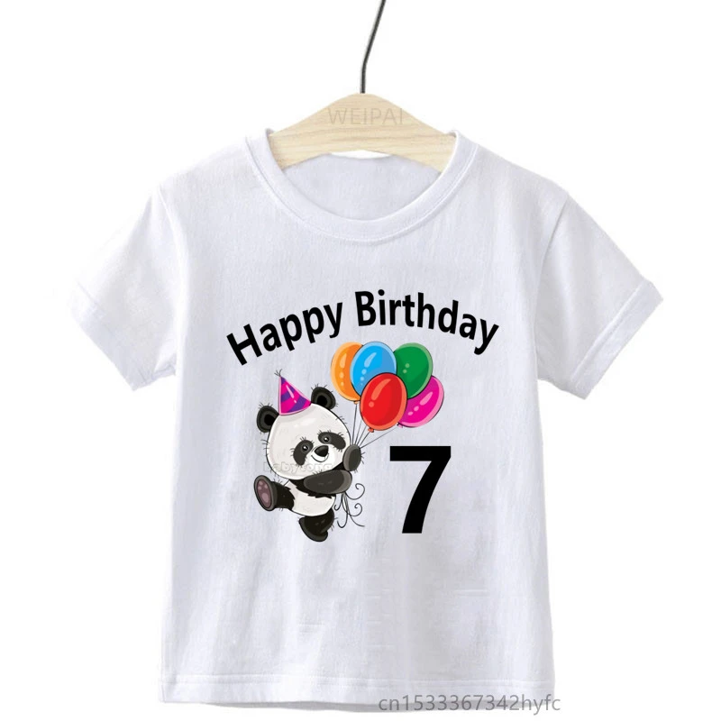 Kids Panda Number 4 5 6 7 Birthday Cartoon T-shirt Boys Girls Funny Birthday Gift T-shirt Custom Name