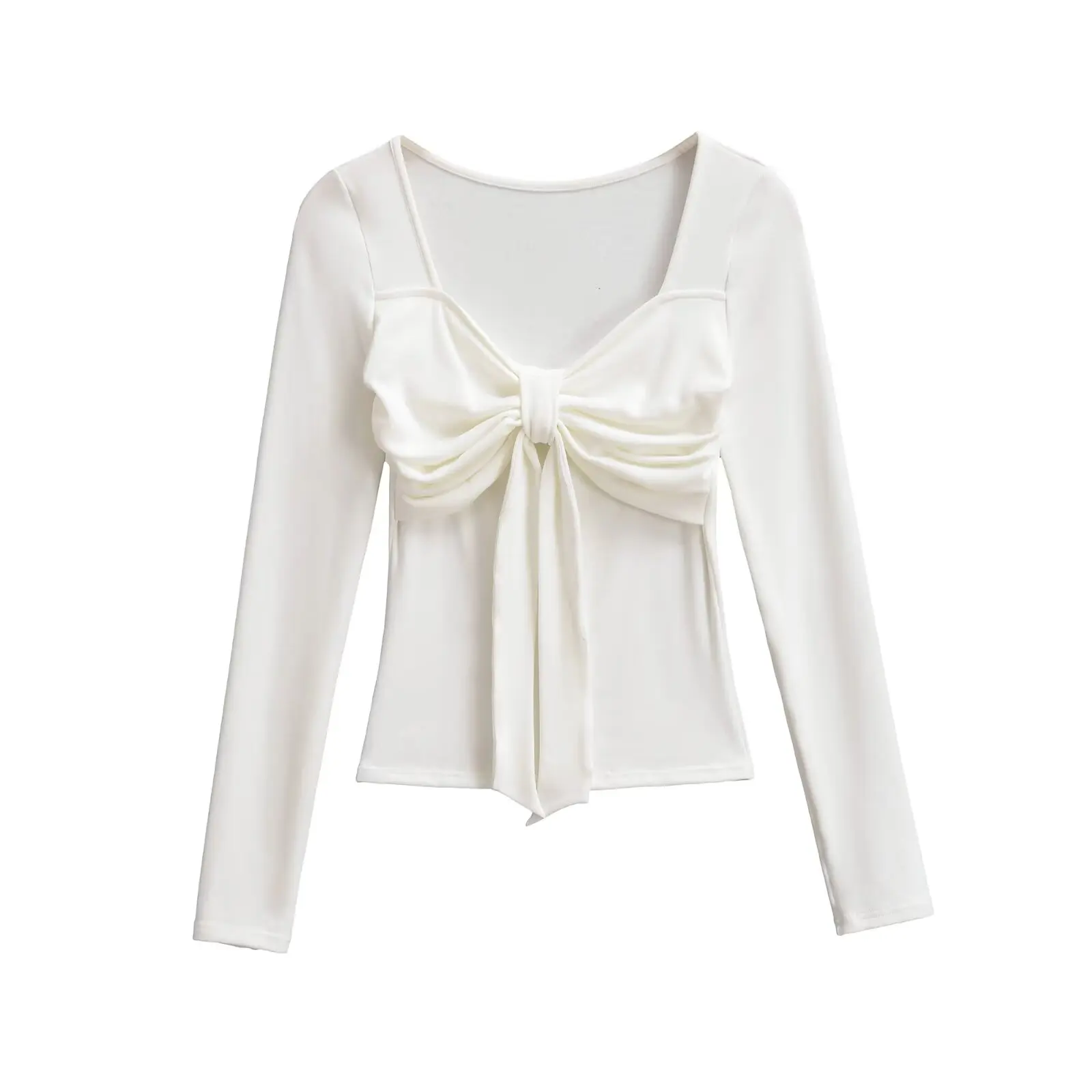 Pure Desire Knot-Camiseta larga Sve para mujer, Top ajustado con capa Base Sexy, diseño doblado de otoño, mono corporal Sensual