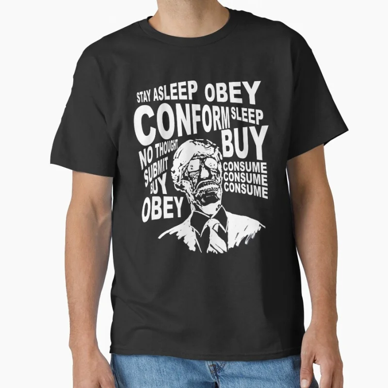 

Retro sci fi OBEY CONFORM SLEEP BUY They Live obey cult film 80s horror movie alien invasion T-shirt large size Adult Tops S-6xl