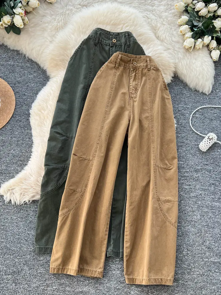 

Women's Spring High Waisted Straight Leg Cargo Jeans New Loose Fashion Street Y2K Retro Casual Versatile Wide Leg Trousers