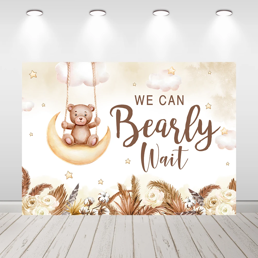 We Can Bearly Wait Backdrop Boho Bear Baby Shower Decorations for Boys Photography Backgrounds Newborn Photo Shoot Decoration