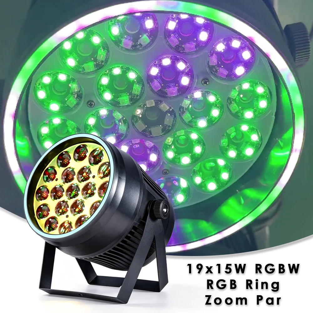 LED 19x15W RGBW 4in1 Zoom Par With RGB Auxiliary Light Ring Wash Strobe Effect For Dj Indoor Party Club Wedding Stage Lighting